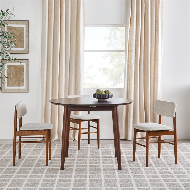 Walker Edison Oval Solid Wood Dining Table with Removable Leaf in Walnut