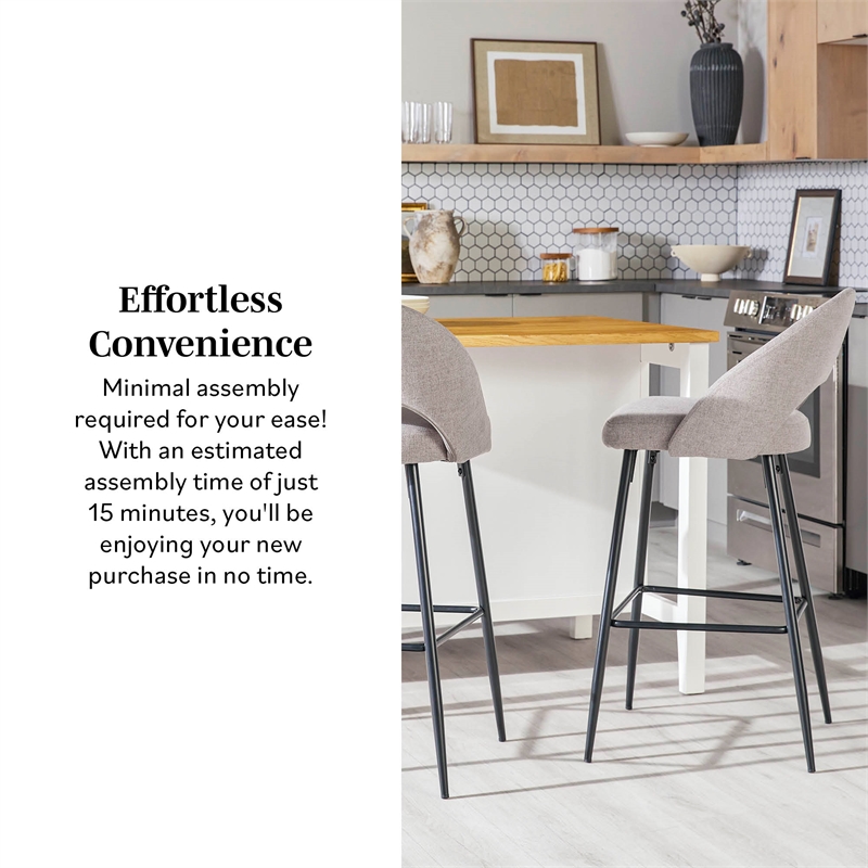 Walker Edison Metal Upholstered Bar Stool with Rounded Back in Off White