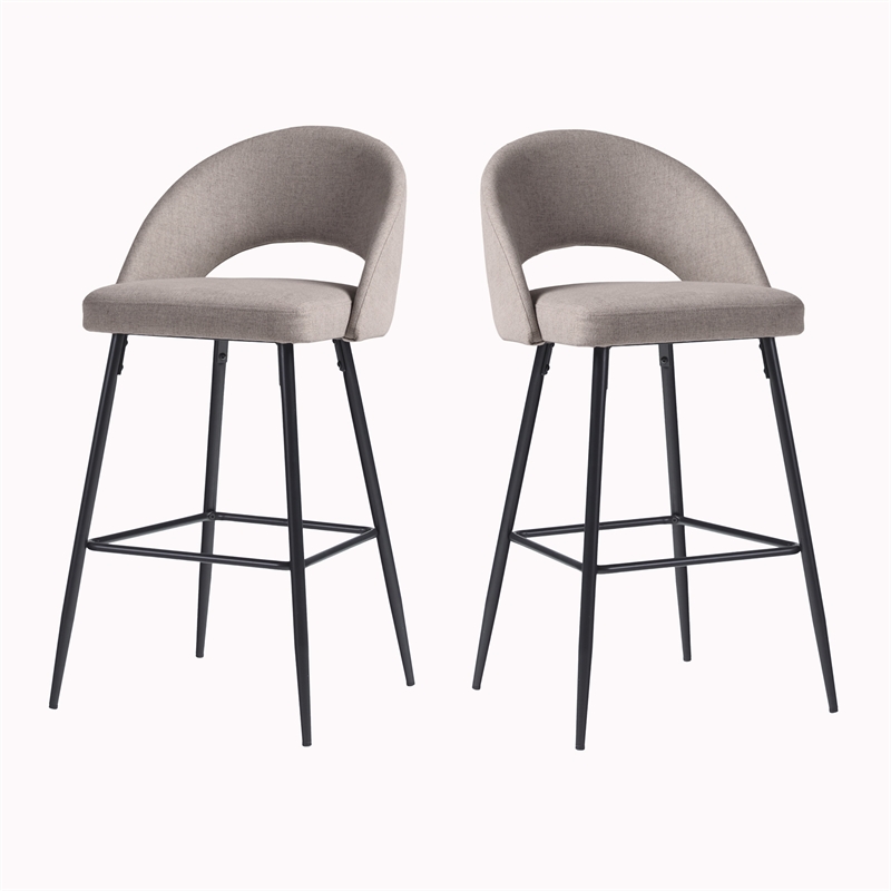Walker Edison Metal Upholstered Bar Stool with Rounded Back in Off White