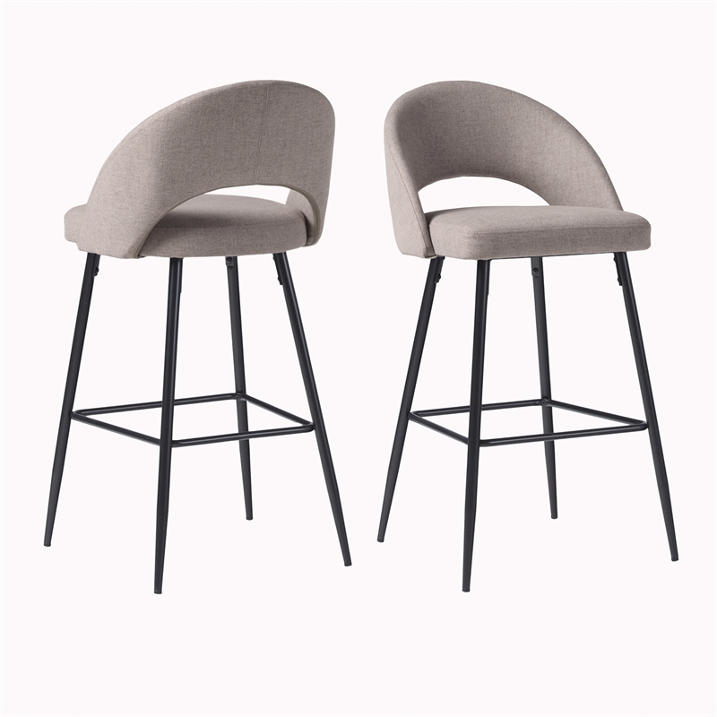 Walker Edison Metal Upholstered Bar Stool with Rounded Back in Off White