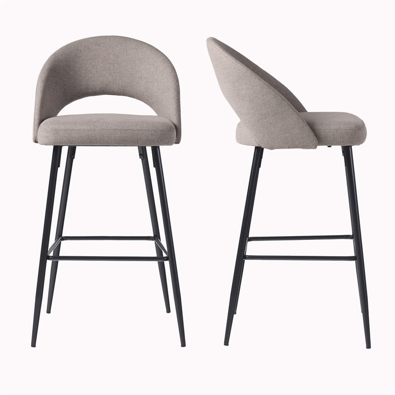 Walker Edison Metal Upholstered Bar Stool with Rounded Back in Off White