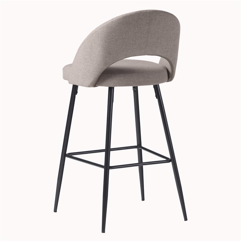 Walker Edison Metal Upholstered Bar Stool with Rounded Back in Off White