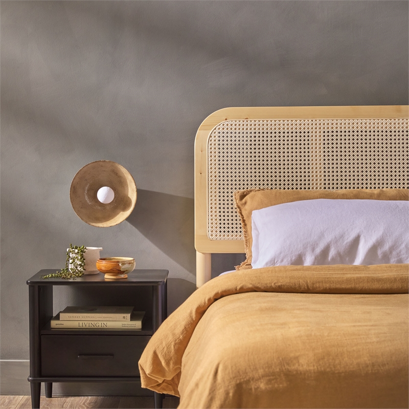 Walker Edison Rattan Headboard Solid Wood King Bedframe - Natural