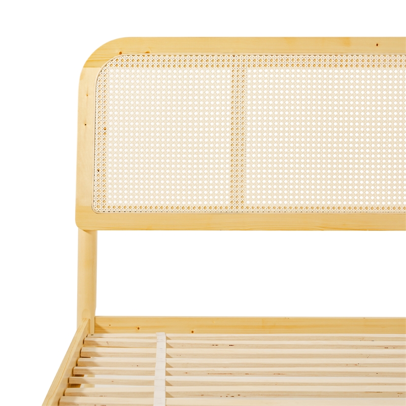 Walker Edison Rattan Headboard Solid Wood King Bedframe - Natural