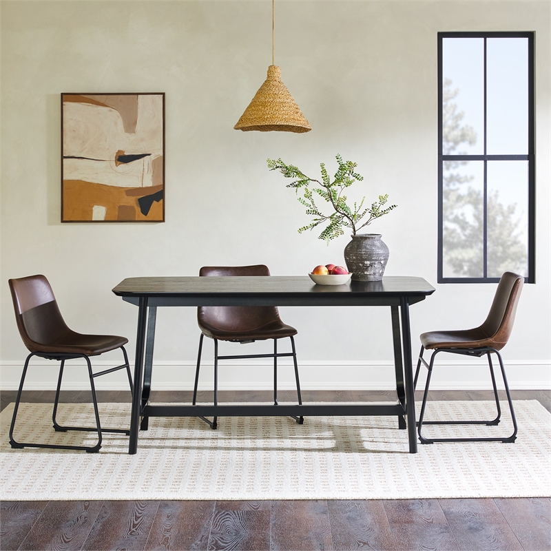 Walker Edison Modern Solid Wood Trestle Base Dining Table - Black Ash