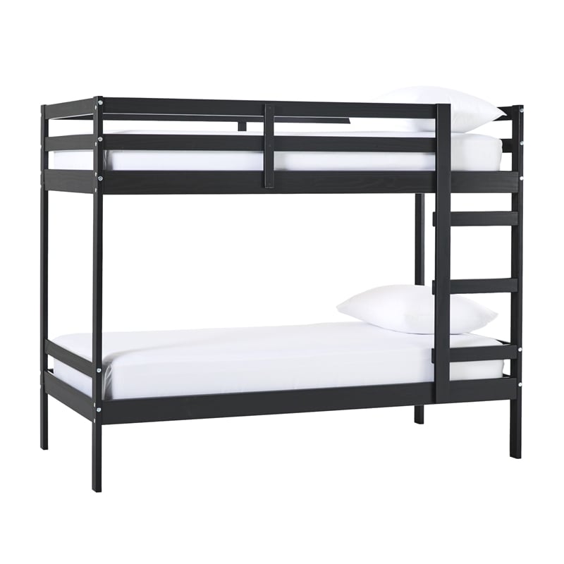 Walker Edison Twin over Twin Modern Solid Wood Bunk Bed in Black