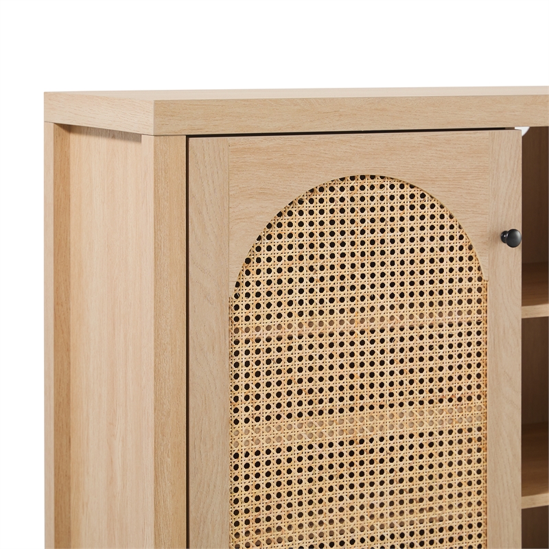 Walker Edison 2-Door Modern Rattan & Wood Sideboard in Coastal Oak