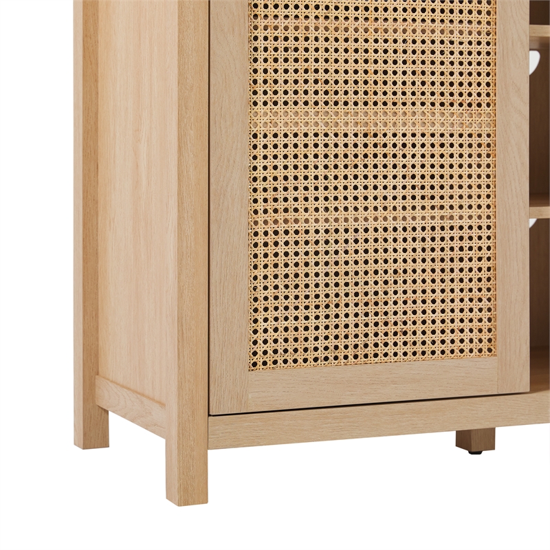 Walker Edison 2-Door Modern Rattan & Wood Sideboard in Coastal Oak