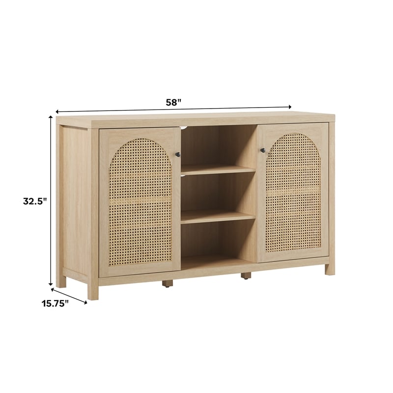 Walker Edison 2-Door Modern Rattan & Wood Sideboard in Coastal Oak