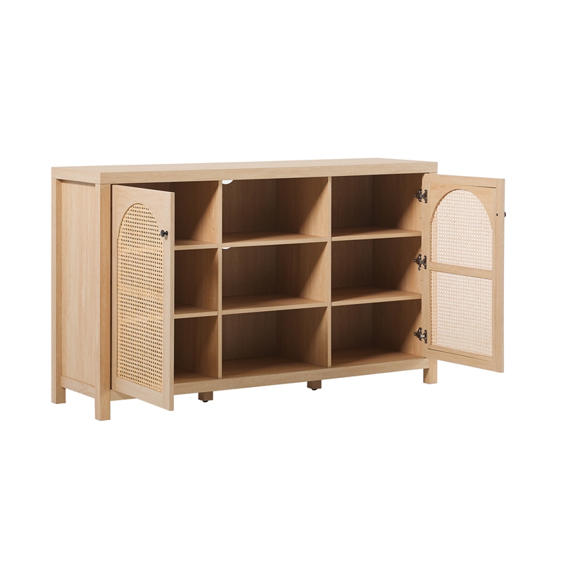 Walker Edison 2-Door Modern Rattan & Wood Sideboard in Coastal Oak