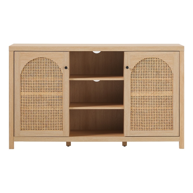 Walker Edison 2-Door Modern Rattan & Wood Sideboard in Coastal Oak