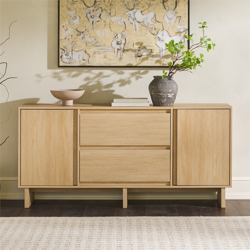 Walker Edison 2-Door Modern Wood Sideboard with 2 Drawers in Coastal Oak