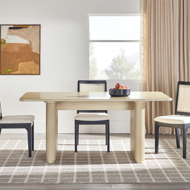Modern Vertical Reeded Wood Plinth-Base Dining Table - 68 Inch - Birch