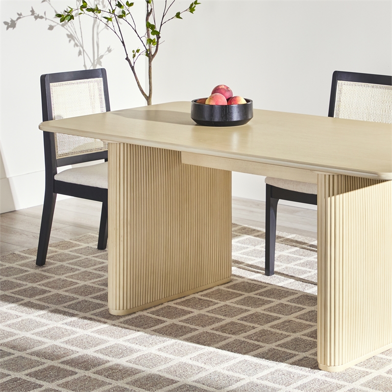 Modern Vertical Reeded Wood Plinth-Base Dining Table - 68 Inch - Birch