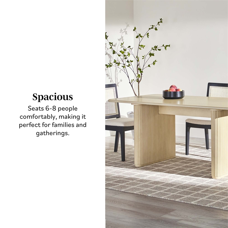 Modern Vertical Reeded Wood Plinth-Base Dining Table - 68 Inch - Birch