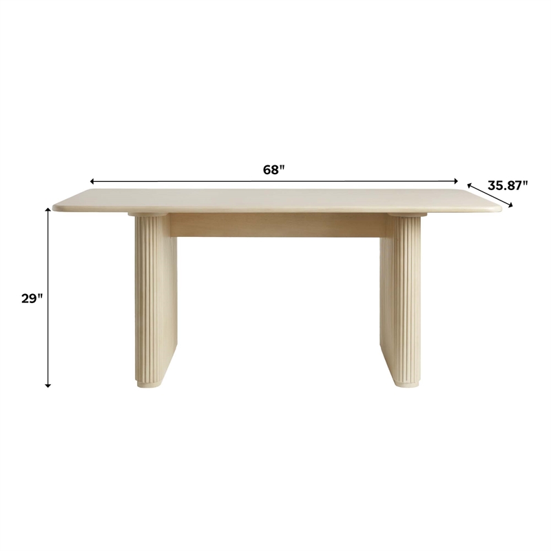 Modern Vertical Reeded Wood Plinth-Base Dining Table - 68 Inch - Birch