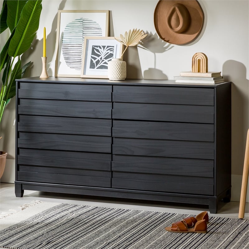 Walker Edison Modern Channel Pull 6-Drawer Solid Wood Dresser 58 Inch Black