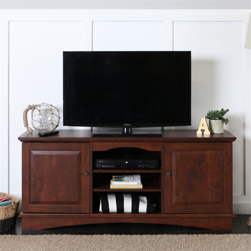 60" Inch Media Storage Wood TV Console in Brown Cymax Business