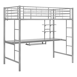 Walker Edison Metal Twin Loft bed with Workstation in Silver