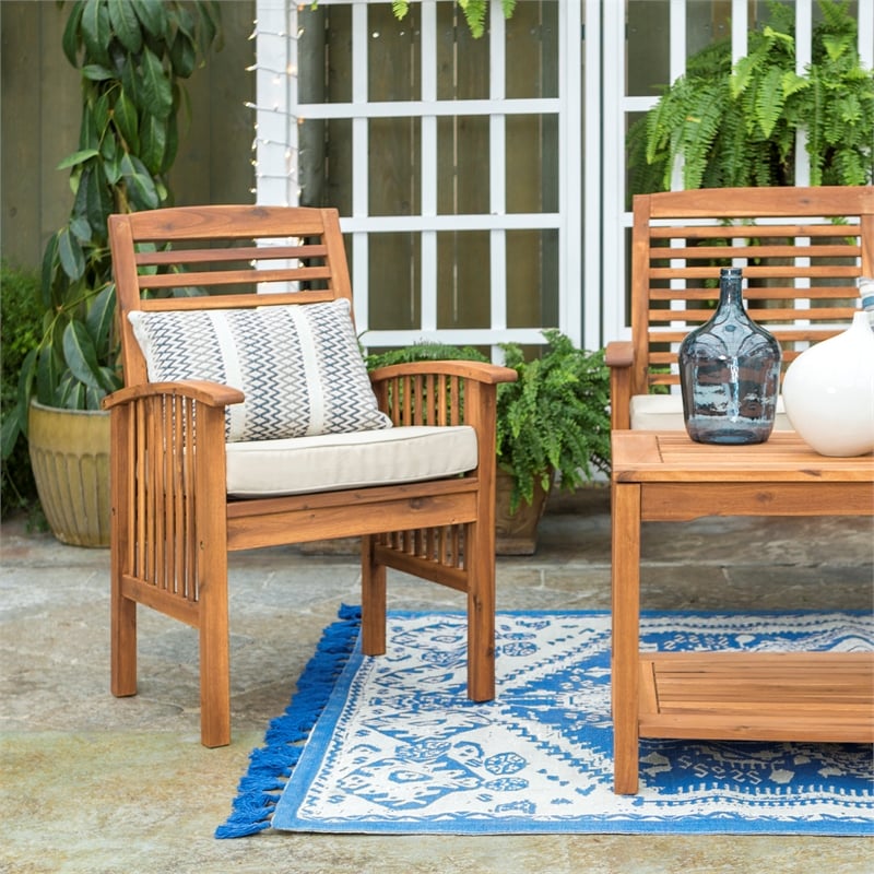 4Piece Acacia Wood Outdoor Patio Conversation Set with Cushions
