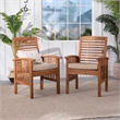 Wood Patio Chairs in Brown with Cushion - Set of 2