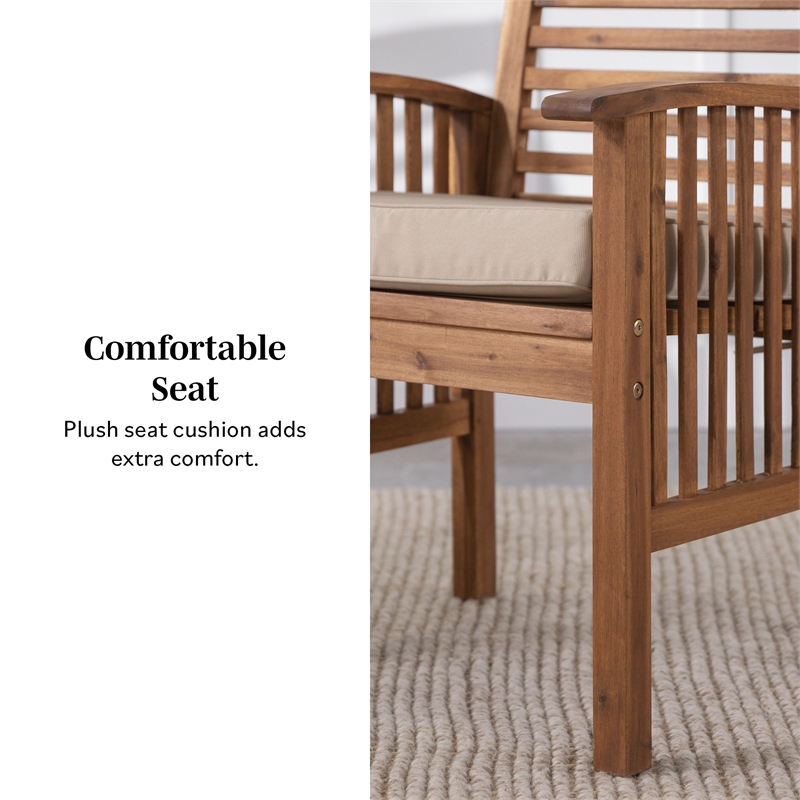 Wood Patio Chairs in Brown with Cushion - Set of 2