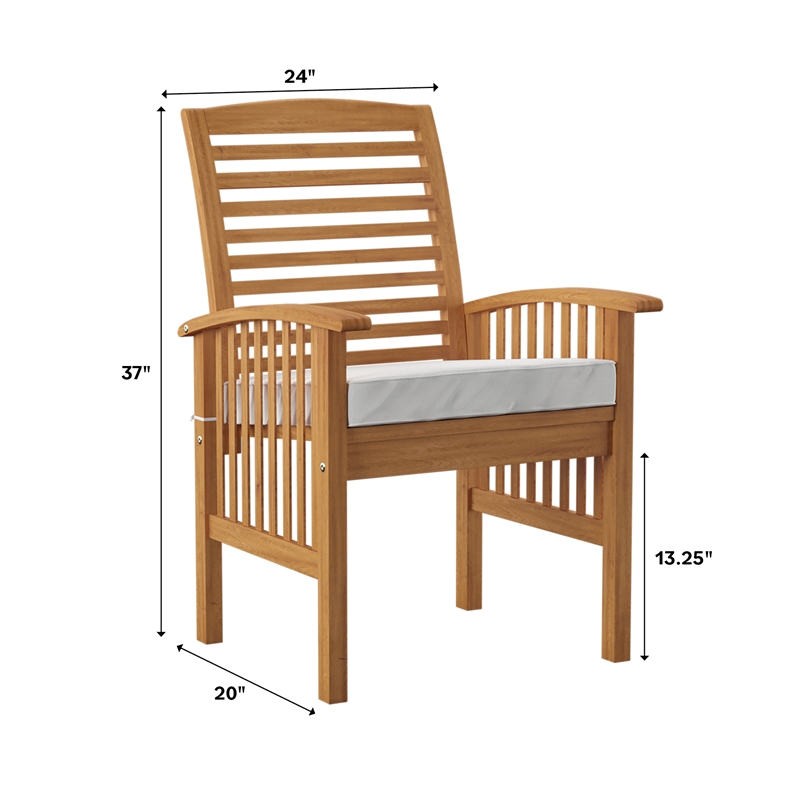 Wood Patio Chairs in Brown with Cushion - Set of 2