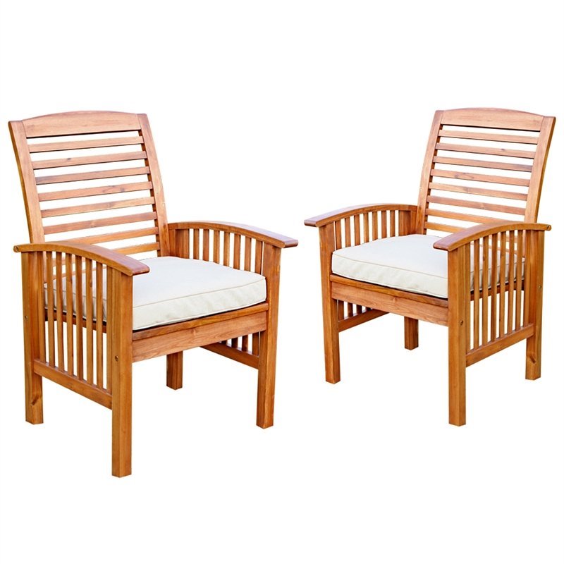 Wood Patio Chairs In Brown With Cushion, Hardwood Patio Furniture Sets