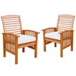 Wood Patio Chairs in Brown with Cushion - Set of 2