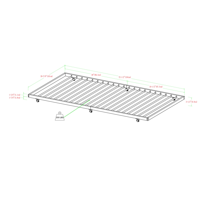Metal Twin Roll-Out Trundle Bed Frame in Black