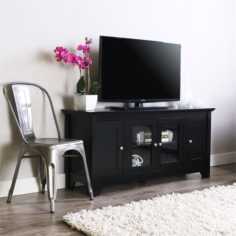 Walker Edison 52" Wood TV Console in Matte Black with Four ...