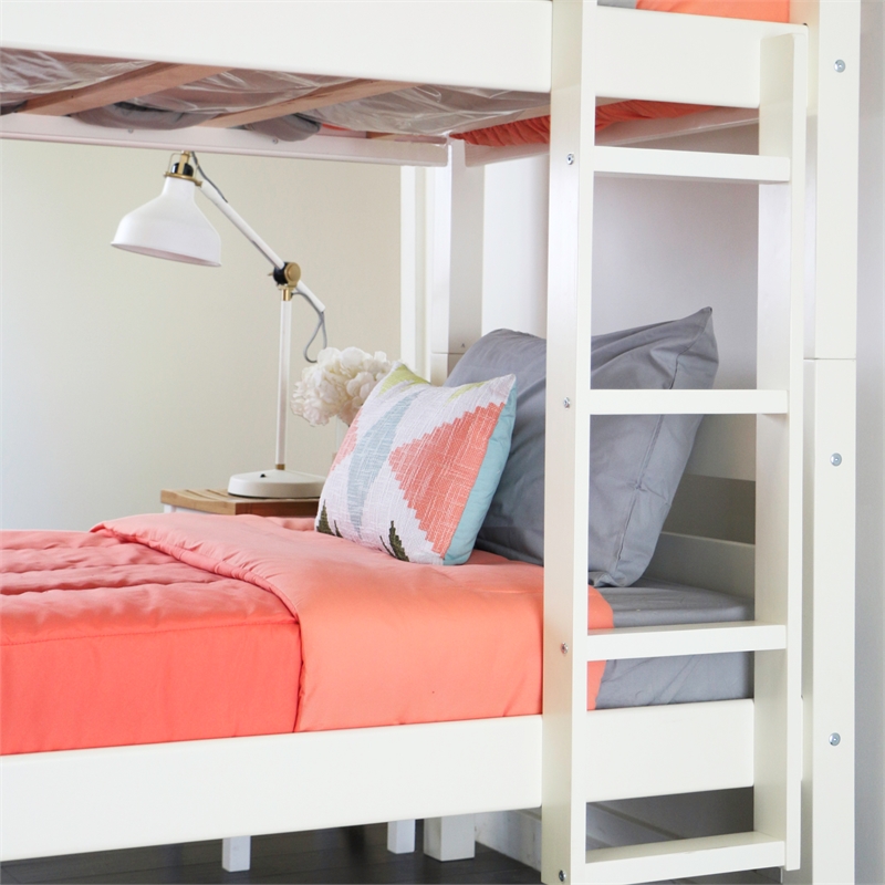 Twin over Twin Solid Wood Bunk Bed in White - BWSTOTWH