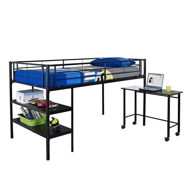 Twin Loft Bed With Desk And Shelves In, Twin Bunk Bed With Workstation