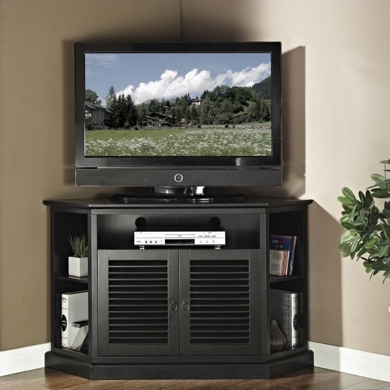 Walker Edison 52 Wood Corner Tv Console In Black 812492017154 Ebay Image Is Loading Walker Edison 52 034 Wood Corner Tv Console