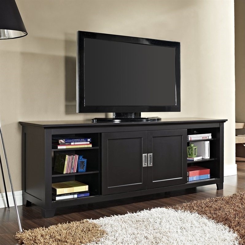 Walker Edison 70" Wood TV Console with Sliding Doors in ...