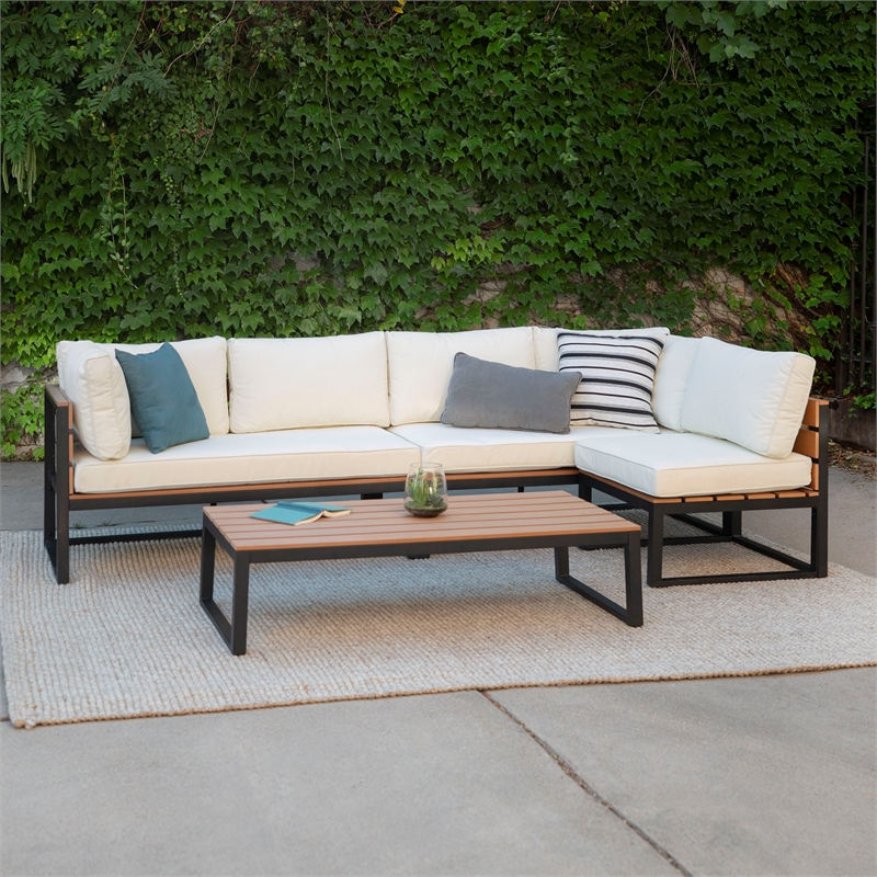 4 Piece Outdoor Conversation Set with Cushions in Natural and Black