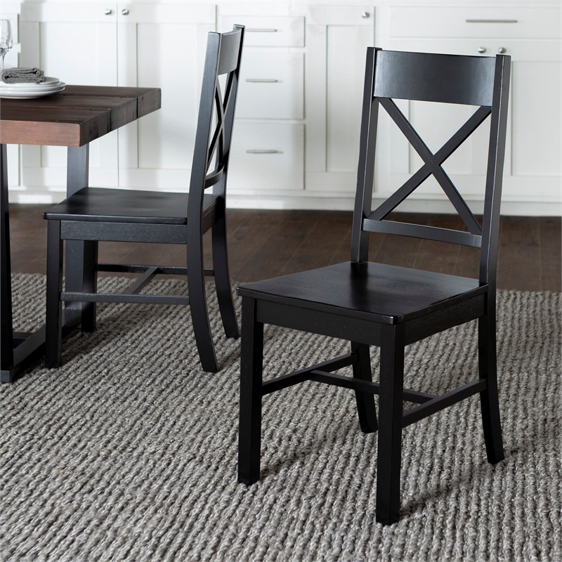 Wood Dining Chair in Black (Set of 2)