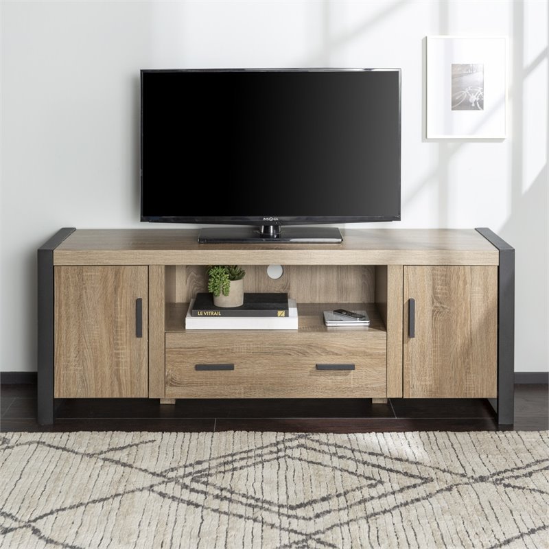 Walker Edison 60 Urban Blend Tv Stand In Ash Grey And Black W60ubc22ag