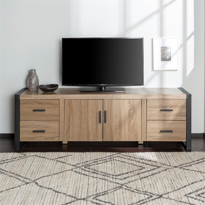 Urban Blend 70" Industrial Metal Wood TV Stand Driftwood Cymax Business