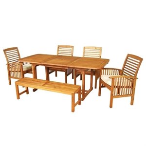 6 piece wood patio dining set in brown with cushions