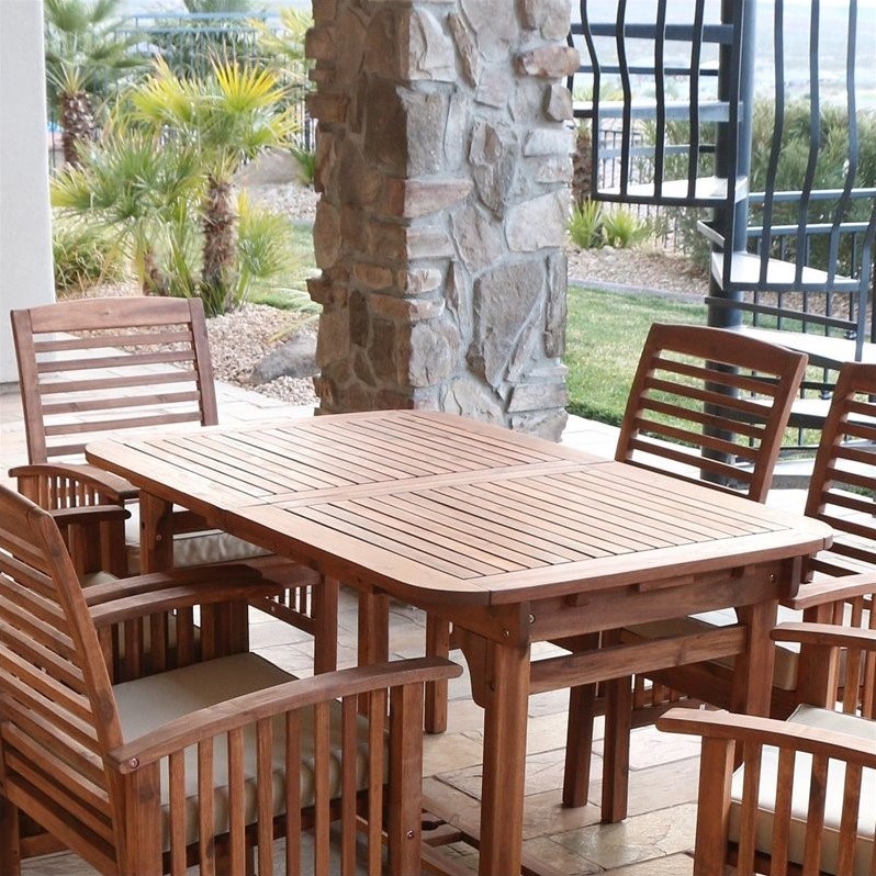 6 Piece Wood Patio Dining Set in Brown with Cushions