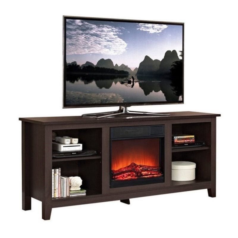 58 Essential Wood Tv Stand With Fireplace In Espresso W58fp18es 58
