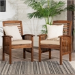 Acacia wood Patio Chairs with Cushions in Dark Brown - Set of 2