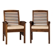 Acacia wood Patio Chairs with Cushions in Dark Brown - Set of 2