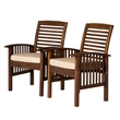 Acacia wood Patio Chairs with Cushions in Dark Brown - Set of 2