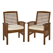 Acacia wood Patio Chairs with Cushions in Dark Brown - Set of 2