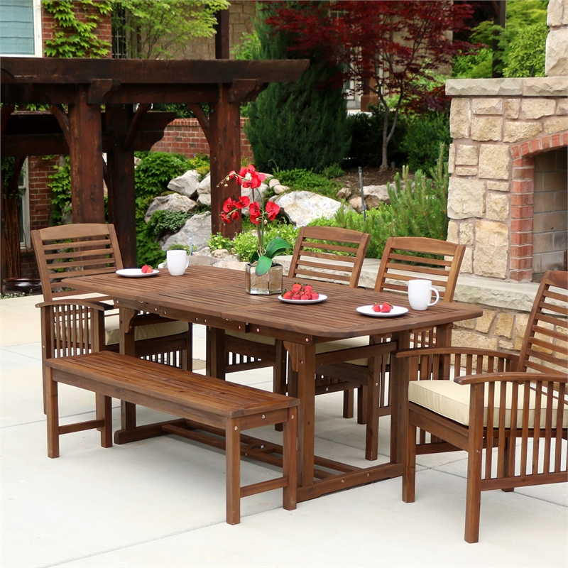 6 Piece Acacia wood Patio Dining Set in Dark Brown Cymax Business