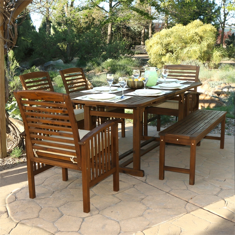 6 Piece Acacia wood Patio Dining Set in Dark Brown Cymax Business