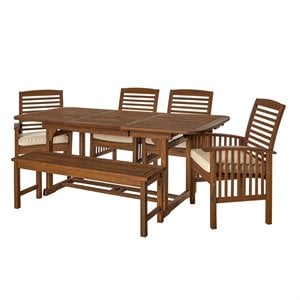 6 piece acacia wood patio dining set in dark brown