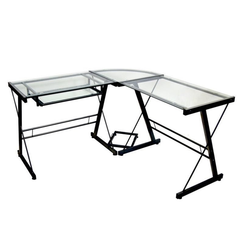 Walker Edison L Shape Glass Top Computer Desk in Black D51Z29